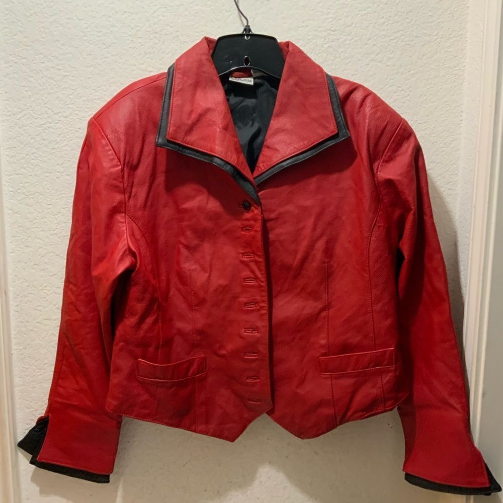 Vintage Styleworks Red Leather Cropped Jacket  Styleworks Size 14